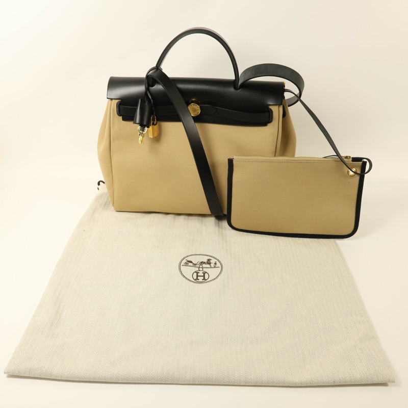 HERMES 帆布Herbag PM手挽肩背兩用袋Trench/Noir-8