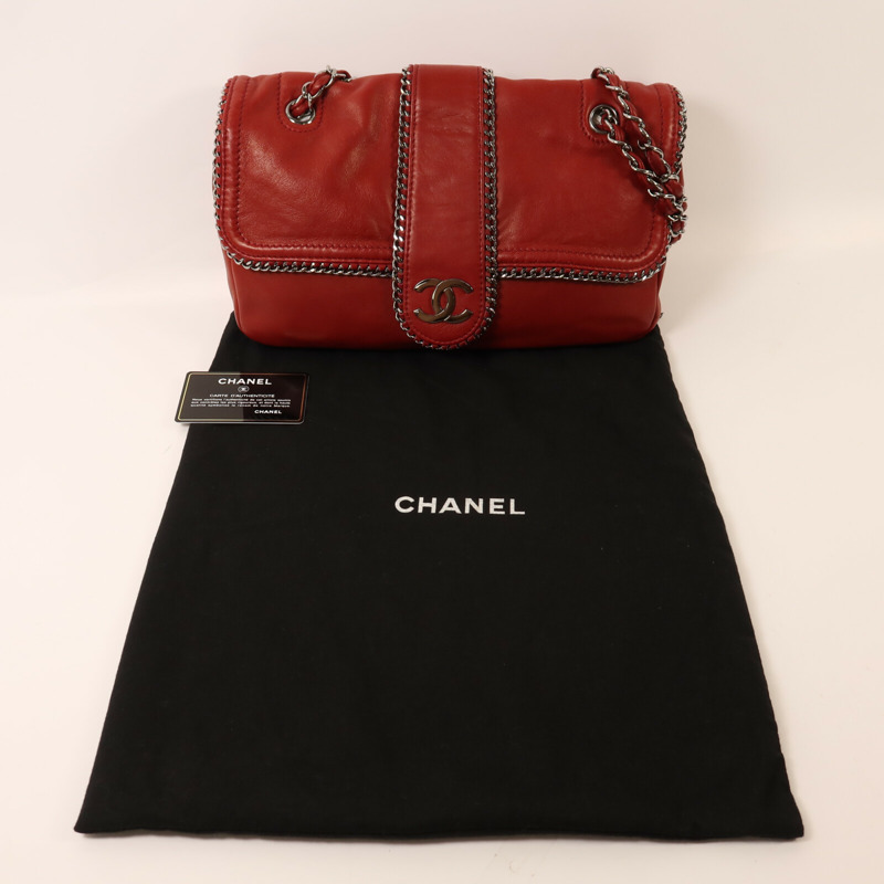 CHANEL 羊皮皮革Chain Shoulder鏈帶肩背袋-9