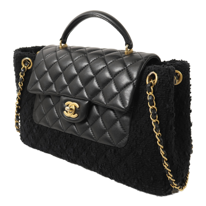CHANEL 羊皮皮革/Tweed Chain Shoulder Bag鏈帶手挽肩背兩用袋-2
