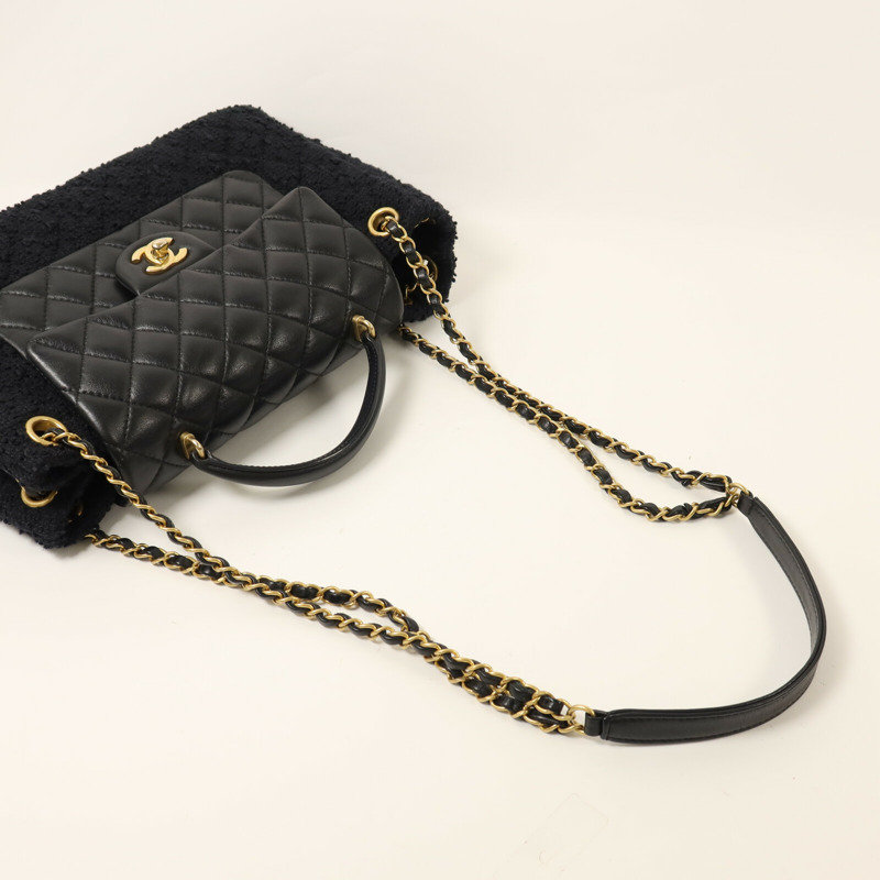 CHANEL 羊皮皮革/Tweed Chain Shoulder Bag鏈帶手挽肩背兩用袋-7