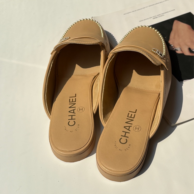 Chanel 米色珍珠穆勒鞋-2