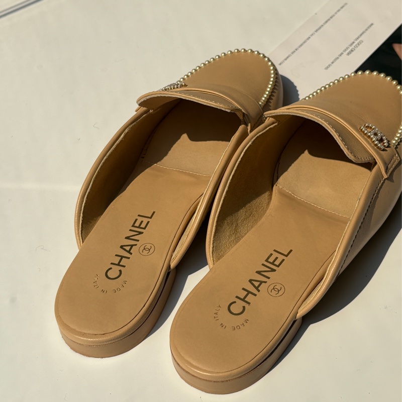 Chanel 米色珍珠穆勒鞋-7
