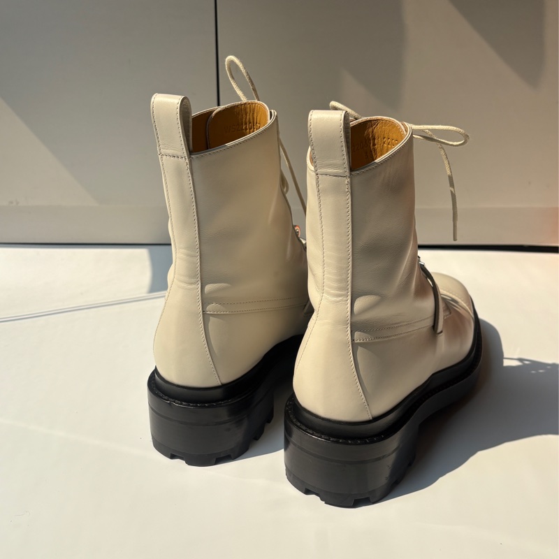 Hermes 米白Kelly釦綁帶短靴-1