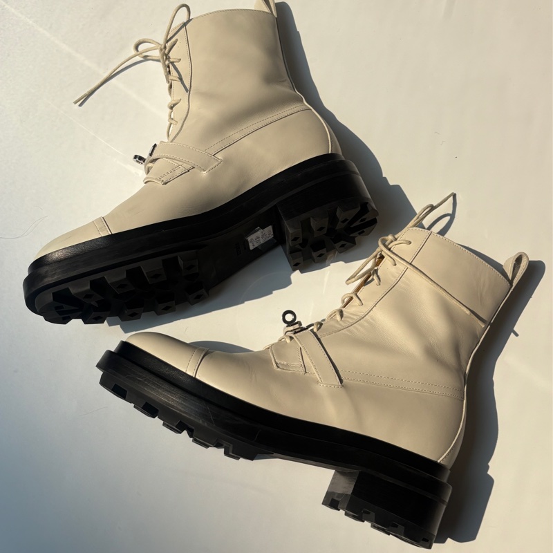 Hermes 米白Kelly釦綁帶短靴-7