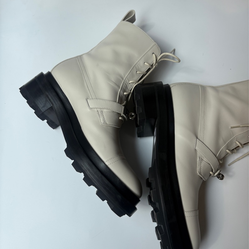 Hermes 米白Kelly釦綁帶短靴-12