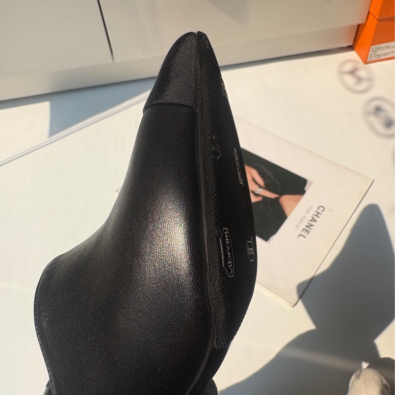 Chanel 黑皮珍珠高根穆勒鞋-8