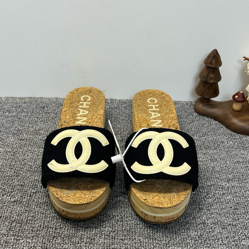 Chanel 香奈兒 LOGO粗花呢厚底涼鞋拖鞋 經典雙C-3