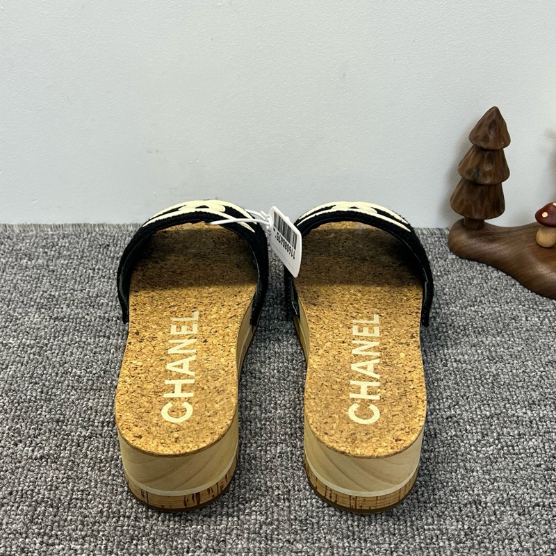 Chanel 香奈兒 LOGO粗花呢厚底涼鞋拖鞋 經典雙C-4