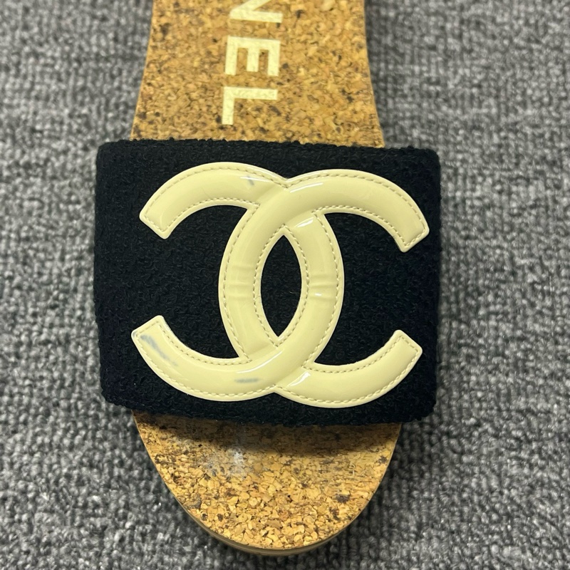 Chanel 香奈兒 LOGO粗花呢厚底涼鞋拖鞋 經典雙C-6