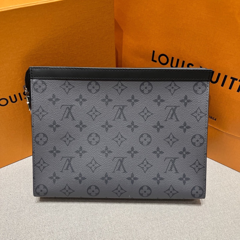 LV 經典老花拼色黑武士手拿包 編碼款-0