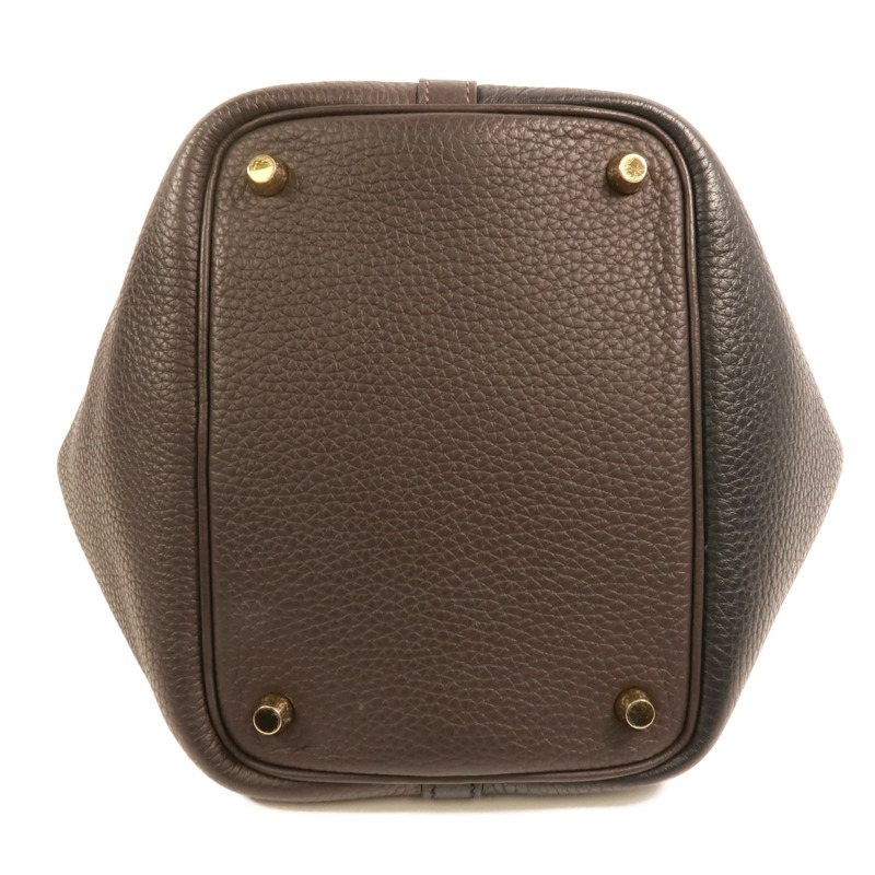 HERMES Clemence皮革Picotin PM金扣手挽袋Noir/Ebene-3