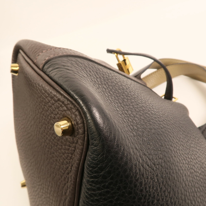 HERMES Clemence皮革Picotin PM金扣手挽袋Noir/Ebene-10