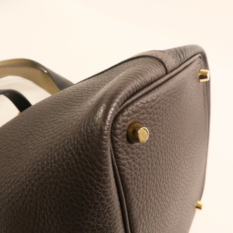 HERMES Clemence皮革Picotin PM金扣手挽袋Noir/Ebene-11