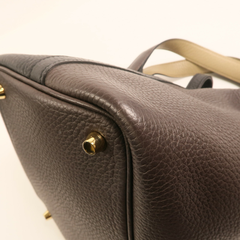 HERMES Clemence皮革Picotin PM金扣手挽袋Noir/Ebene-12