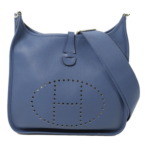 HERMES Clemence皮革Evelyne PM銀扣肩背袋Bleu Agate