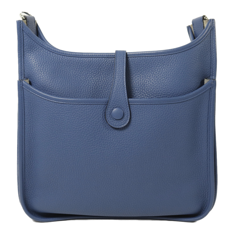 HERMES Clemence皮革Evelyne PM銀扣肩背袋Bleu Agate-1