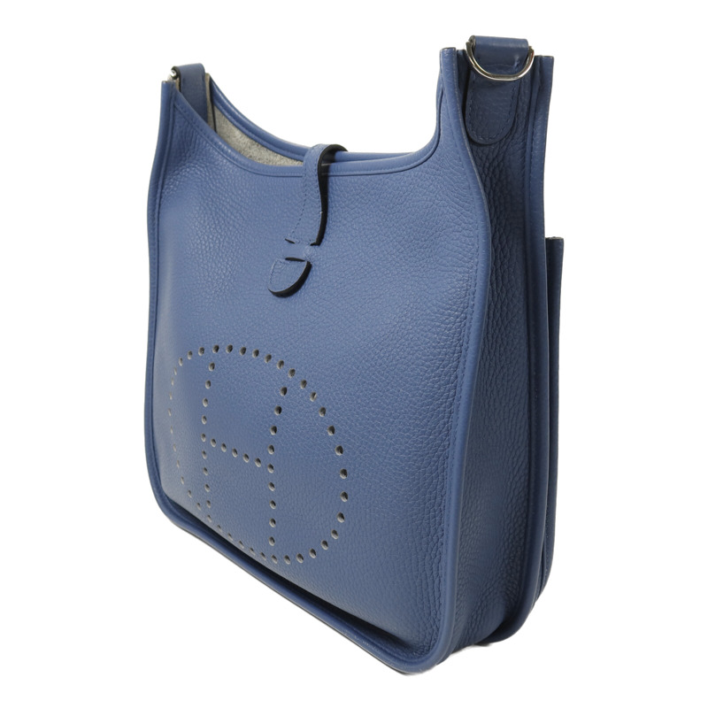 HERMES Clemence皮革Evelyne PM銀扣肩背袋Bleu Agate-2