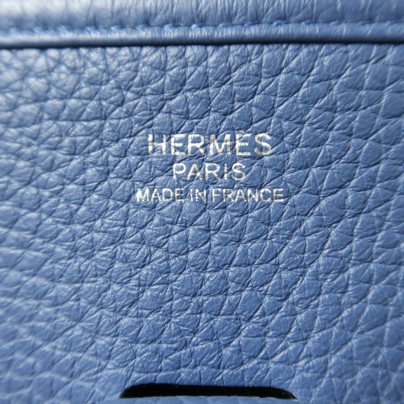 HERMES Clemence皮革Evelyne PM銀扣肩背袋Bleu Agate-6