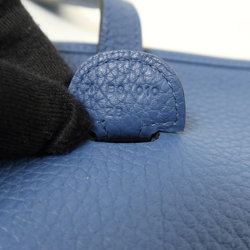 HERMES Clemence皮革Evelyne PM銀扣肩背袋Bleu Agate-7