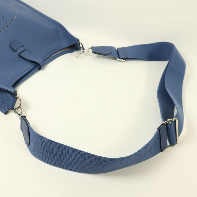 HERMES Clemence皮革Evelyne PM銀扣肩背袋Bleu Agate-8