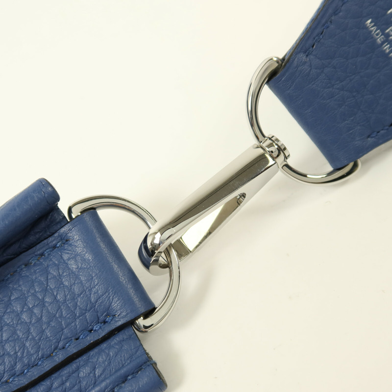 HERMES Clemence皮革Evelyne PM銀扣肩背袋Bleu Agate-9