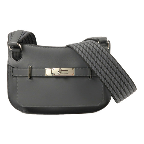 HERMES Swift皮革Mini Jypsiere銀扣肩背袋Gris Misty