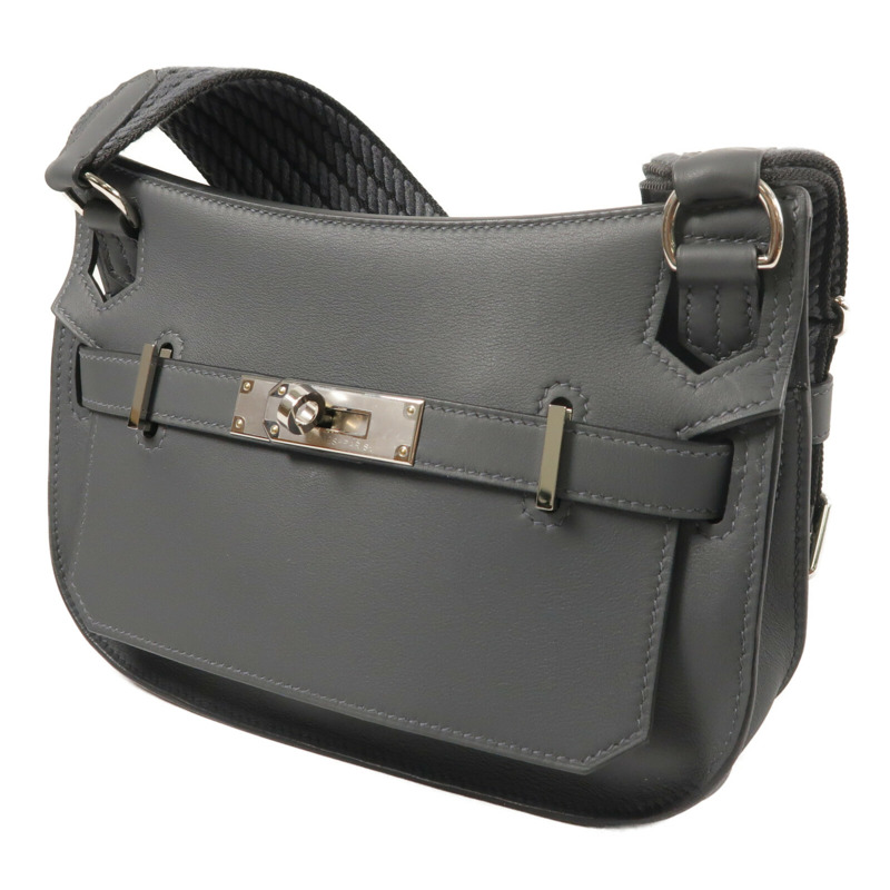 HERMES Swift皮革Mini Jypsiere銀扣肩背袋Gris Misty-1