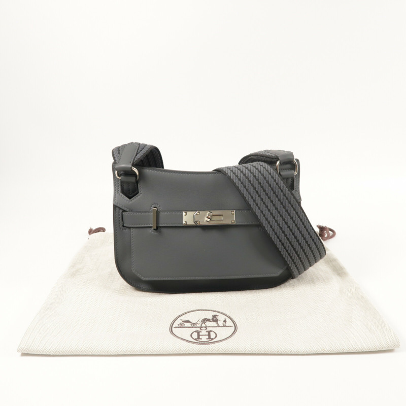 HERMES Swift皮革Mini Jypsiere銀扣肩背袋Gris Misty-9