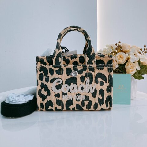 MS0661 Coach 蔻馳豹紋兩用包包Cargo 20 Leopard Shoulder Handbag Canvas Beige