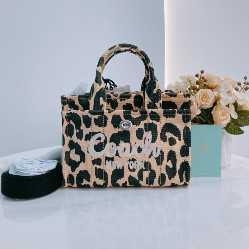 MS0661 Coach 蔻馳豹紋兩用包包Cargo 20 Leopard Shoulder Handbag Canvas Beige-0