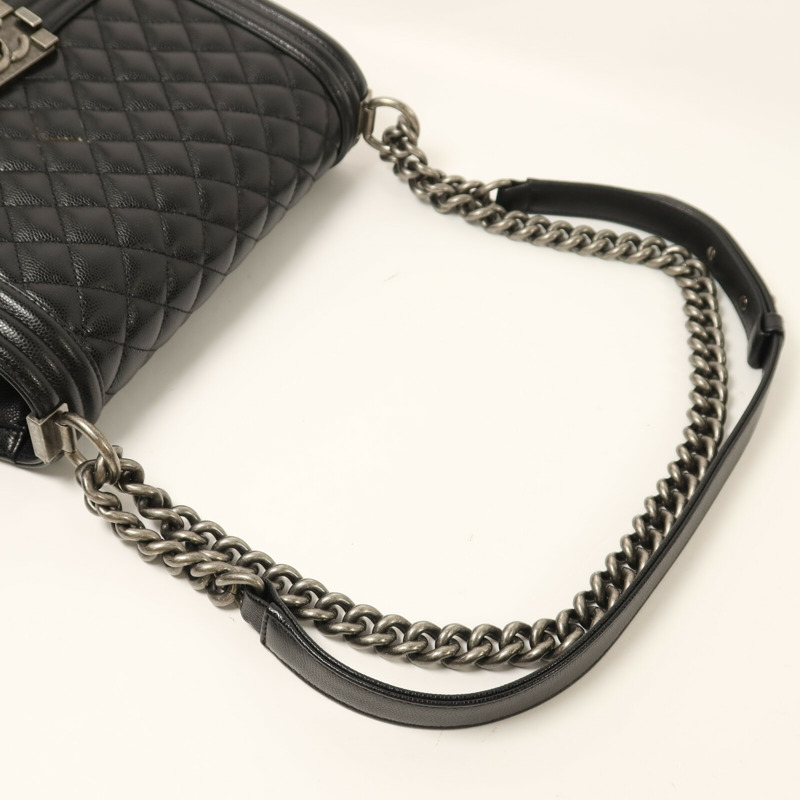 CHANEL 牛皮皮革Boy 25銀扣鏈帶肩背袋-7