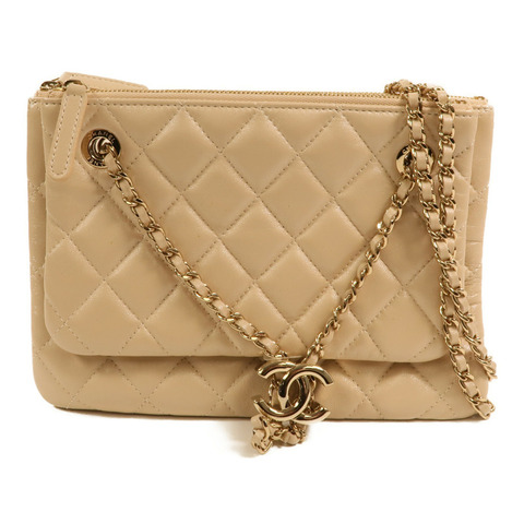 CHANEL 羊皮皮革Drawstring Double Zip Crossbody Bag金扣鏈帶肩背袋