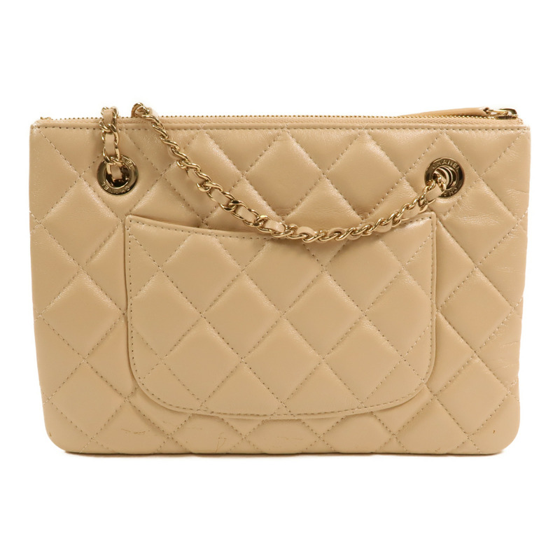 CHANEL 羊皮皮革Drawstring Double Zip Crossbody Bag金扣鏈帶肩背袋-1