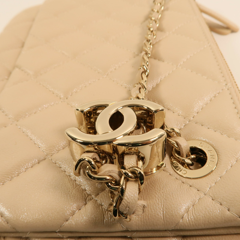 CHANEL 羊皮皮革Drawstring Double Zip Crossbody Bag金扣鏈帶肩背袋-8