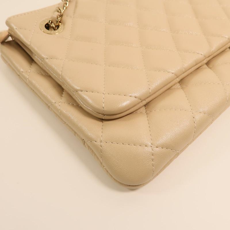 CHANEL 羊皮皮革Drawstring Double Zip Crossbody Bag金扣鏈帶肩背袋-10