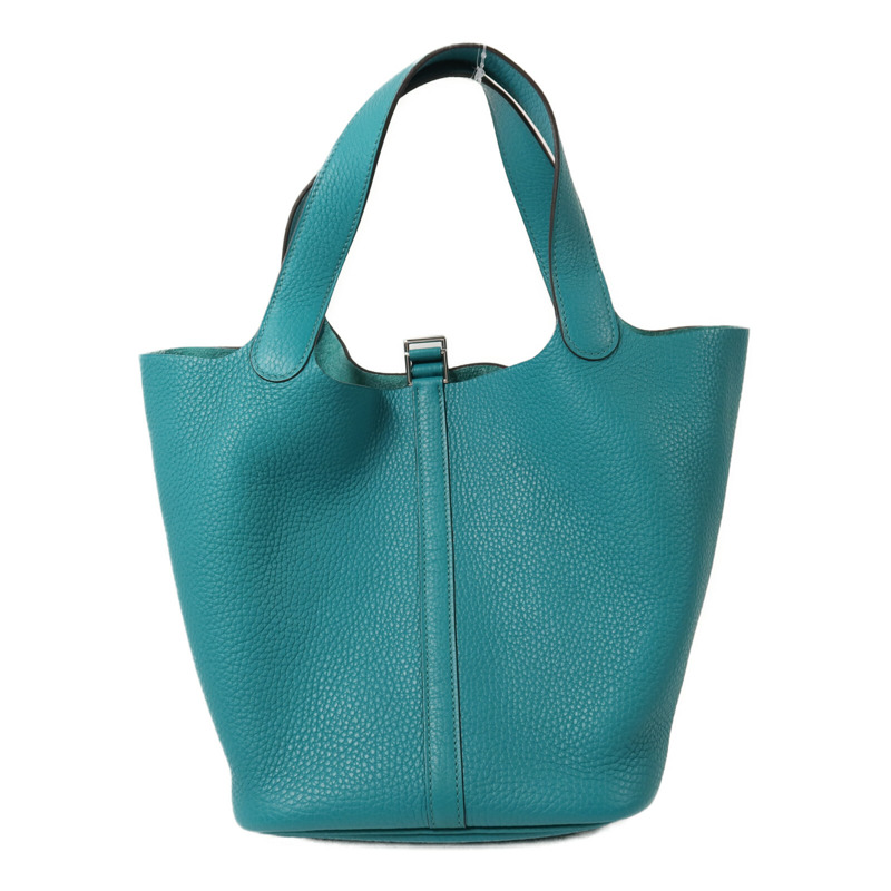 HERMES Clemence皮革Picotin MM銀扣手挽袋Bleu Paon-1
