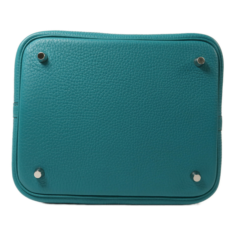 HERMES Clemence皮革Picotin MM銀扣手挽袋Bleu Paon-3