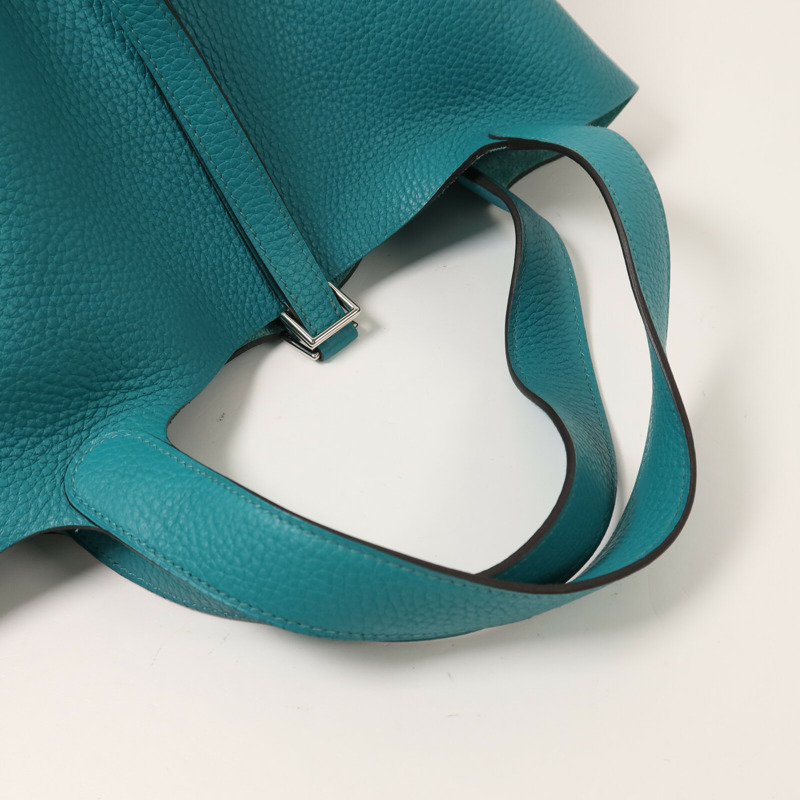 HERMES Clemence皮革Picotin MM銀扣手挽袋Bleu Paon-4