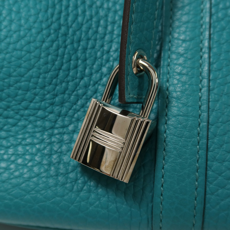 HERMES Clemence皮革Picotin MM銀扣手挽袋Bleu Paon-5