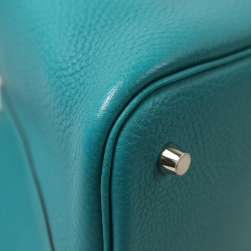 HERMES Clemence皮革Picotin MM銀扣手挽袋Bleu Paon-7