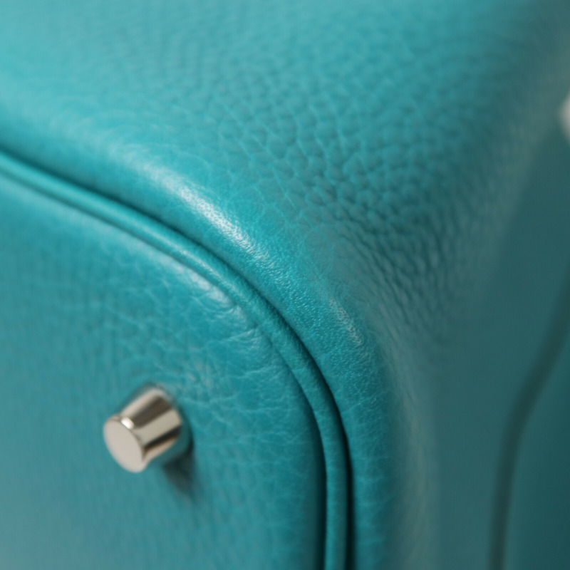 HERMES Clemence皮革Picotin MM銀扣手挽袋Bleu Paon-8