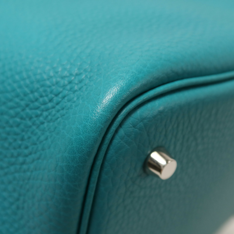 HERMES Clemence皮革Picotin MM銀扣手挽袋Bleu Paon-9