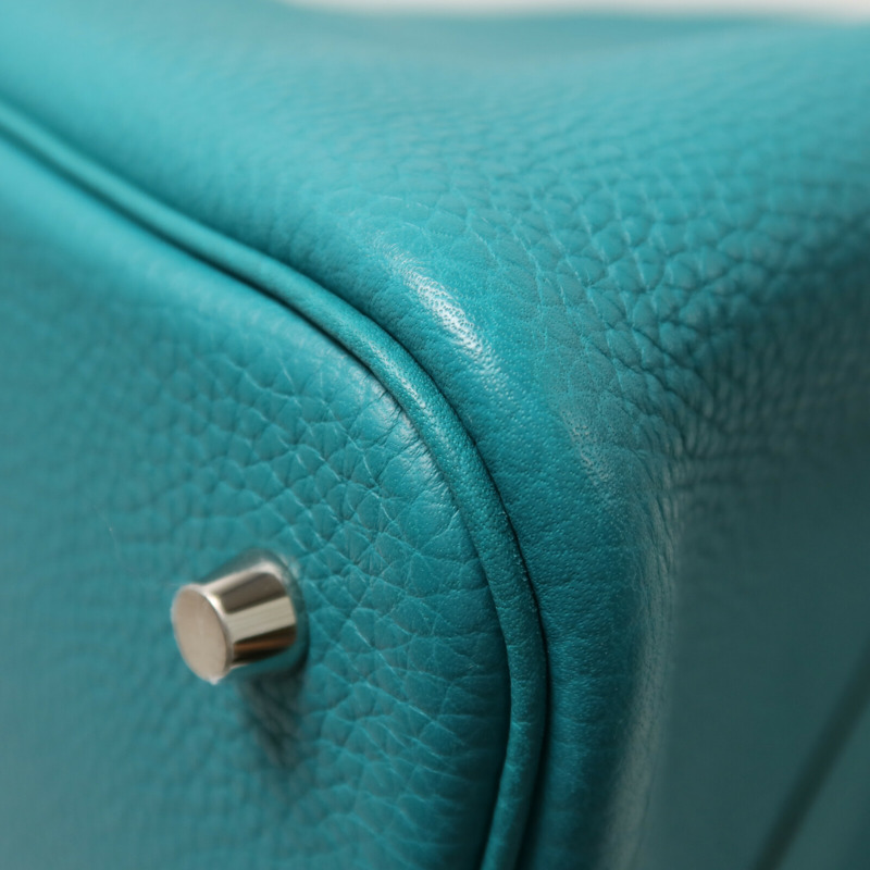 HERMES Clemence皮革Picotin MM銀扣手挽袋Bleu Paon-10