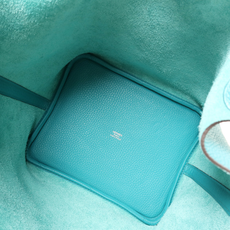 HERMES Clemence皮革Picotin MM銀扣手挽袋Bleu Paon-11
