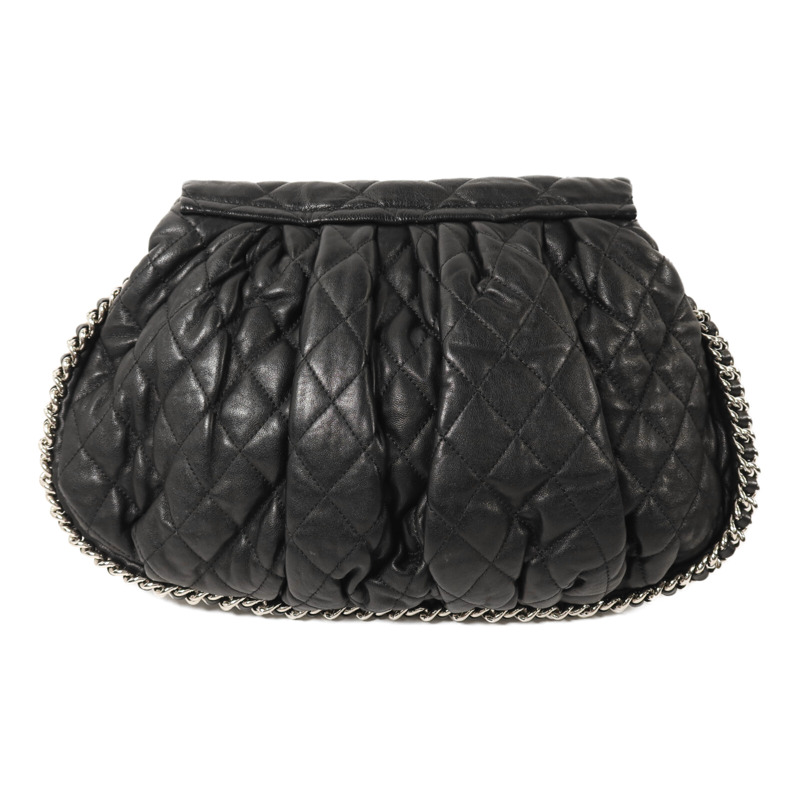 CHANEL 牛皮皮革Chain Shoulder銀扣鏈帶肩背袋-1