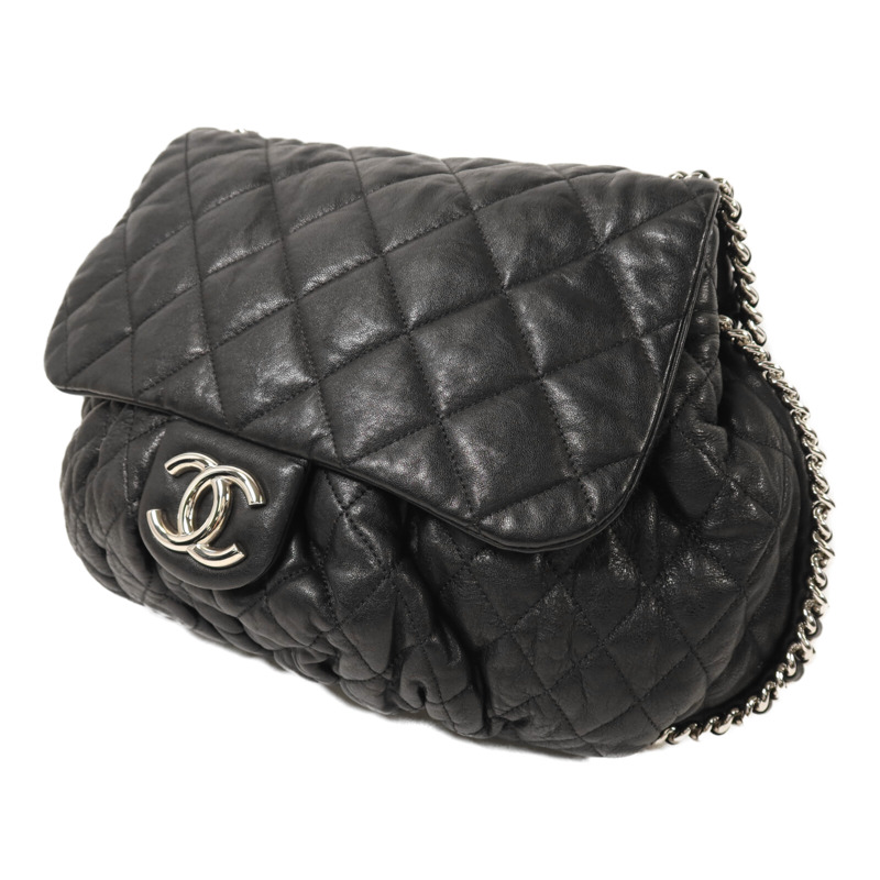 CHANEL 牛皮皮革Chain Shoulder銀扣鏈帶肩背袋-2