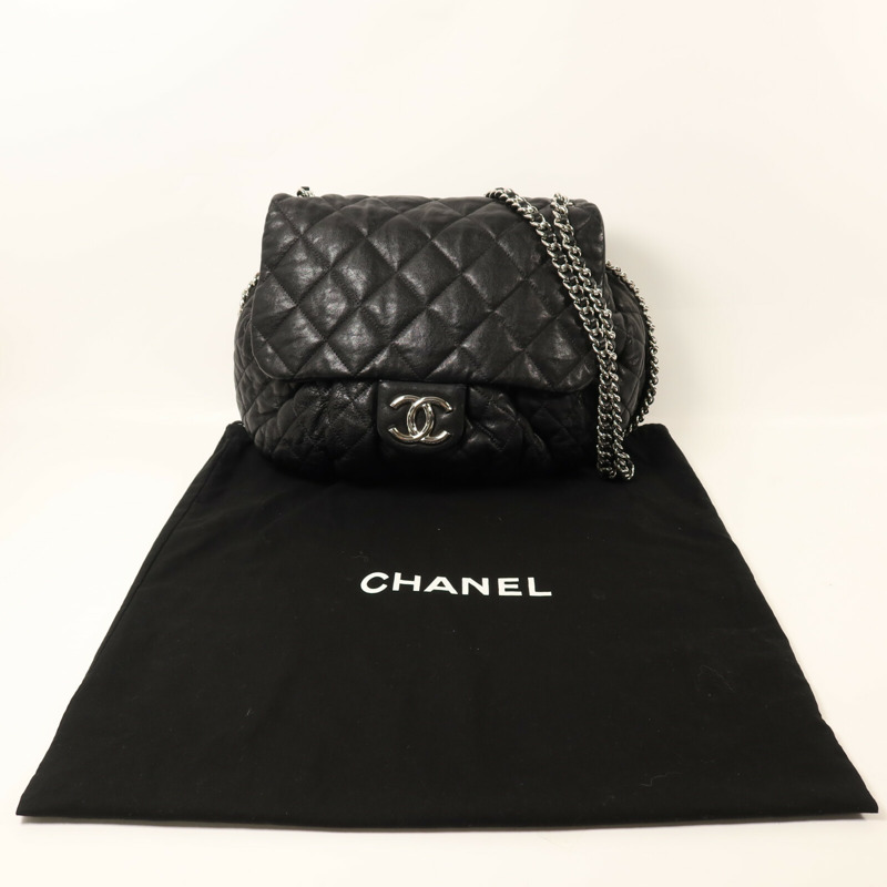 CHANEL 牛皮皮革Chain Shoulder銀扣鏈帶肩背袋-8