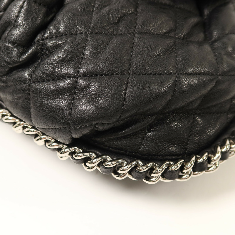 CHANEL 牛皮皮革Chain Shoulder銀扣鏈帶肩背袋-11
