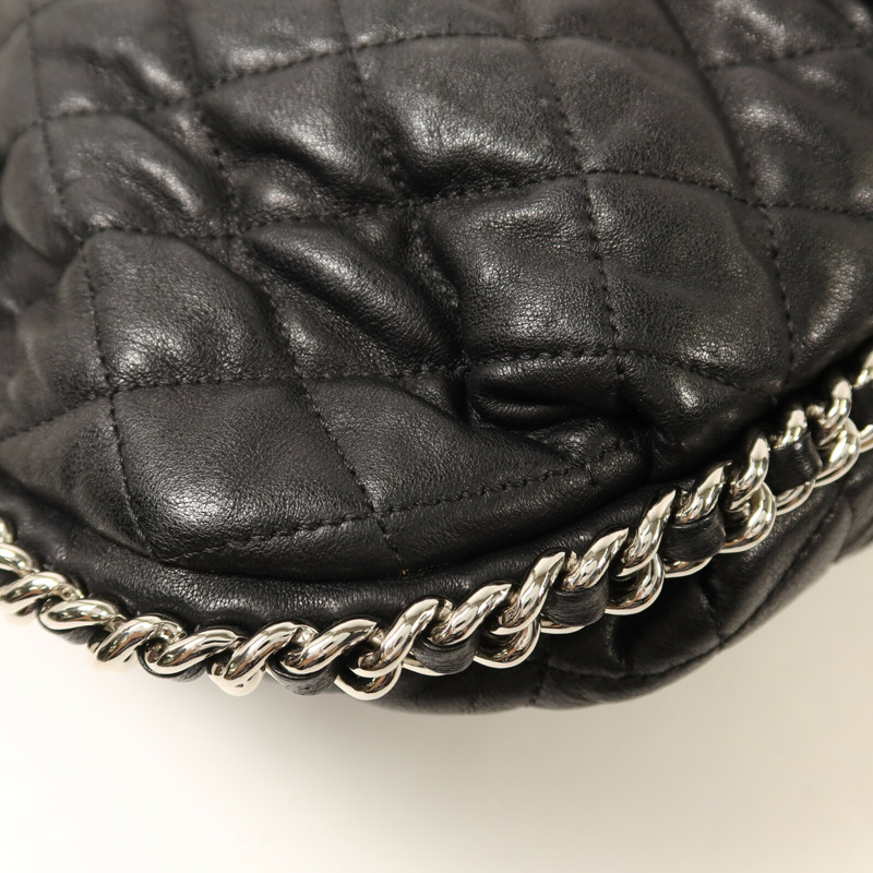 CHANEL 牛皮皮革Chain Shoulder銀扣鏈帶肩背袋-12