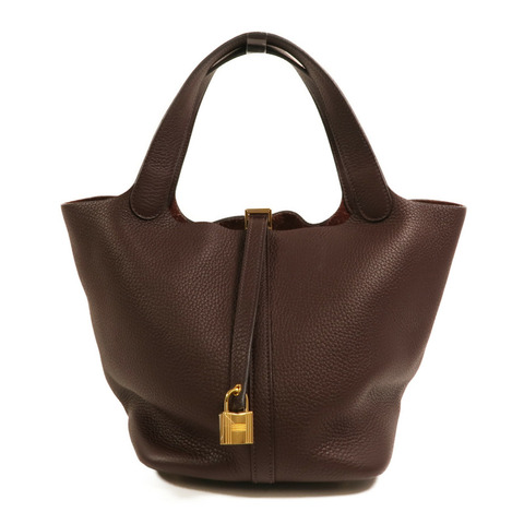 HERMES Clemence皮革Picotin MM金扣手挽袋Rouge Sellier